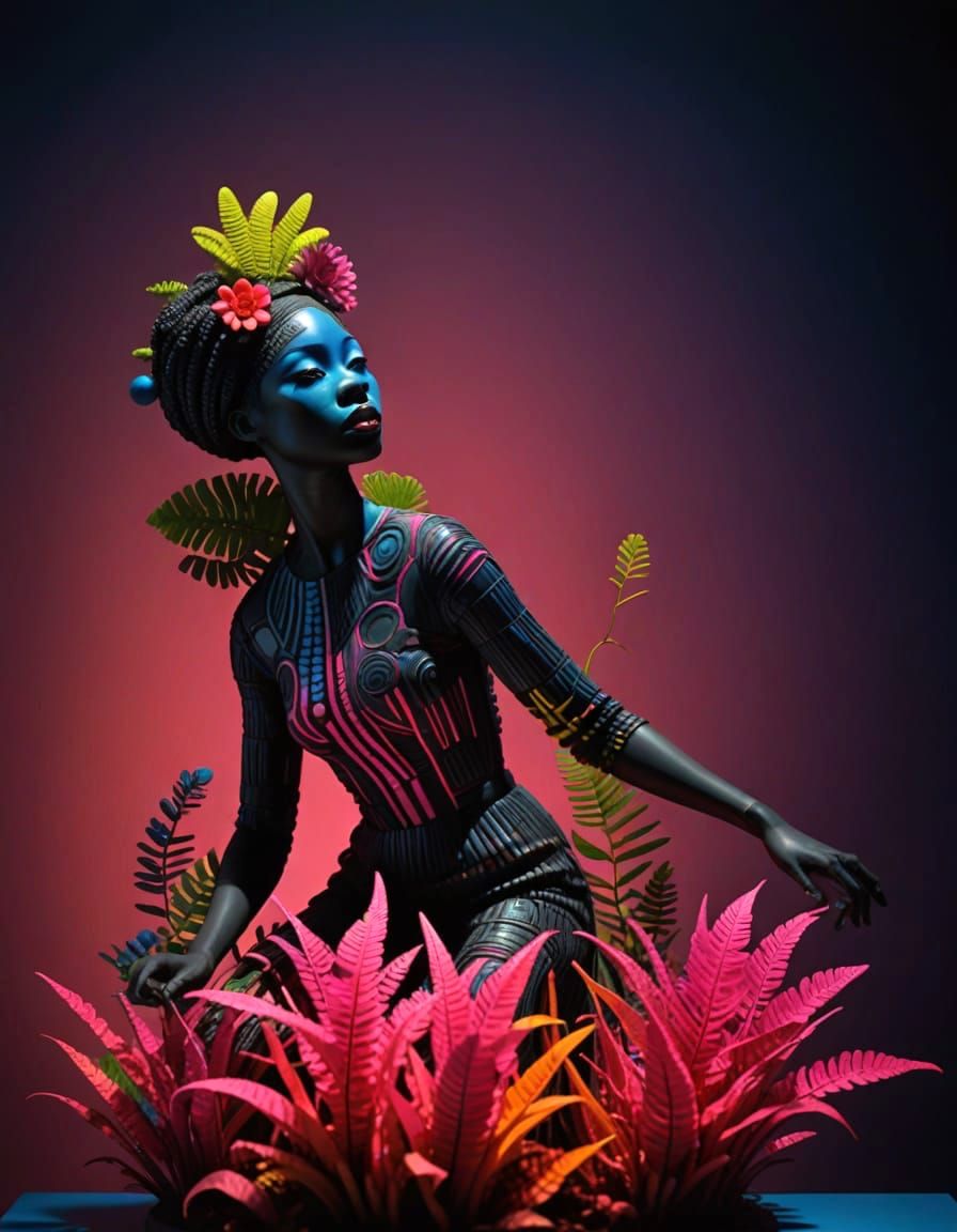 Full Body Portrait of Black Girl with Dramatic Lighting