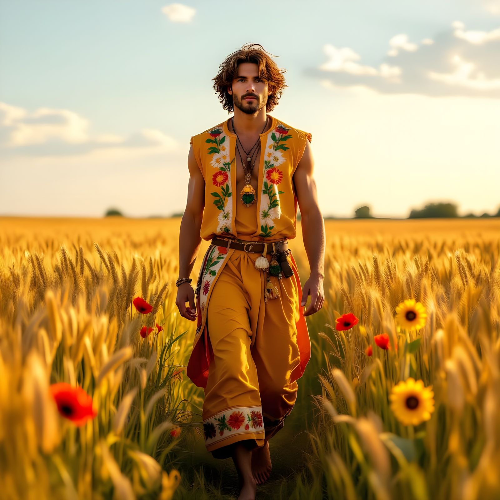 Radiant August Personified in Golden Wheat Field