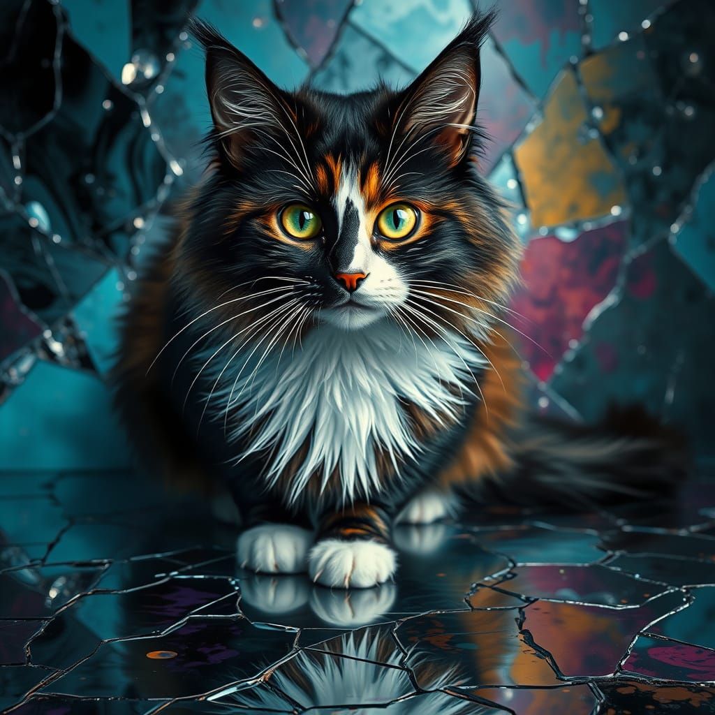Vibrant Dreamcore Portrait of a Calico Cat