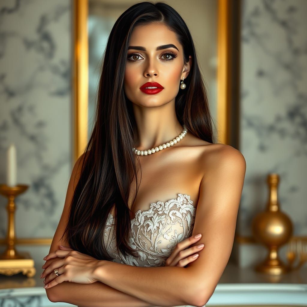 Elegant Italian Woman in Luxury Evening Gown