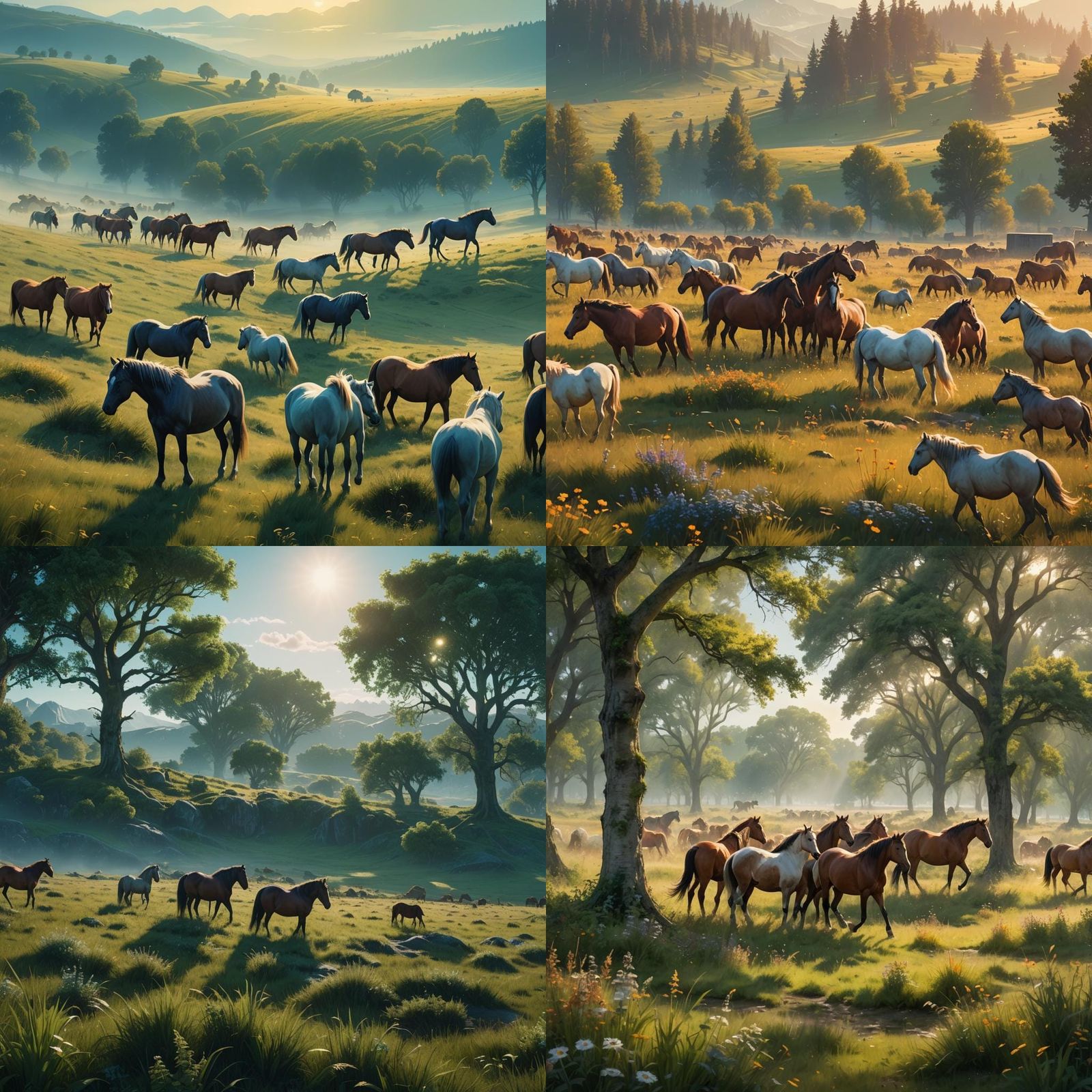 Horses in Grassy Field: Fantasy Matte Painting