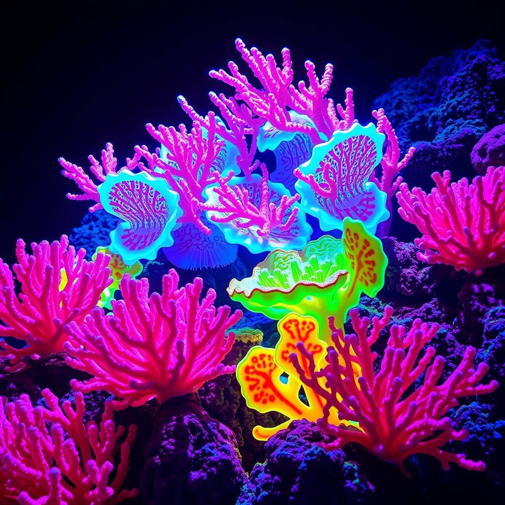 Neon Coral Reef Scene in Cyberpunk Style