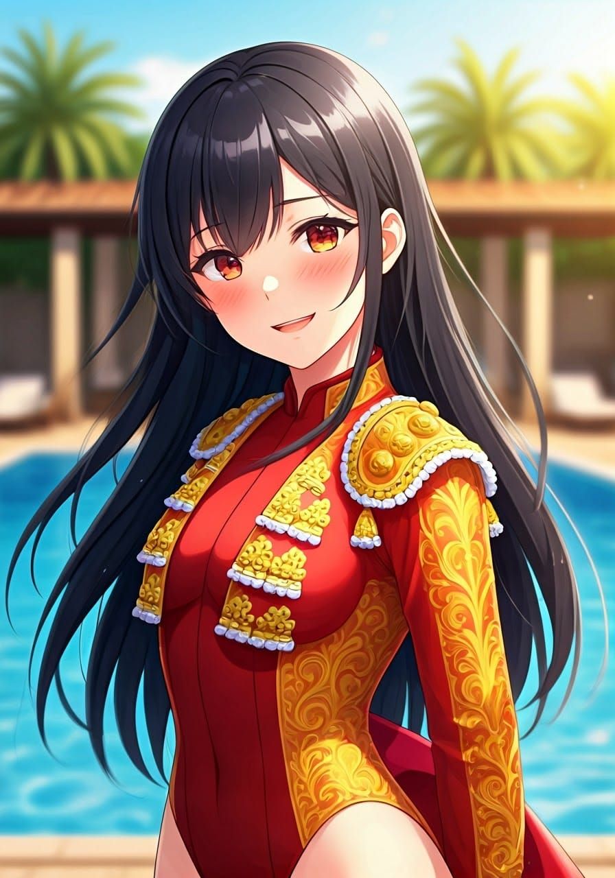 Elegant Matador in Anime Style by Poolside