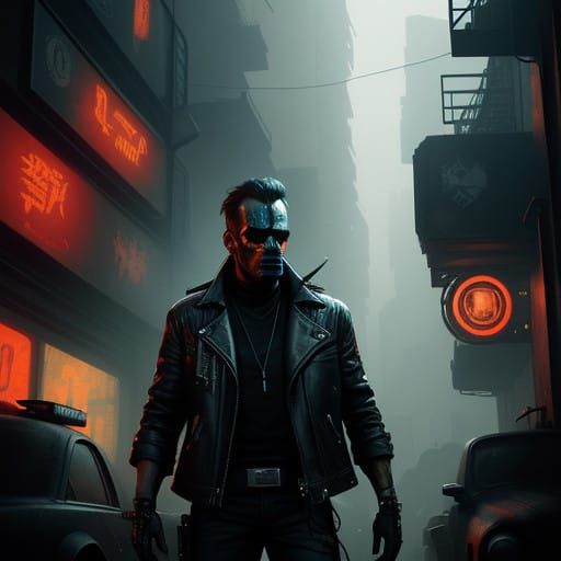 Neo-Noir Futurist Cab Driver in Gritty Sci-Fi Cityscape