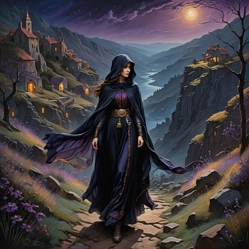 Woman in Veil: Mystical Oil Painting