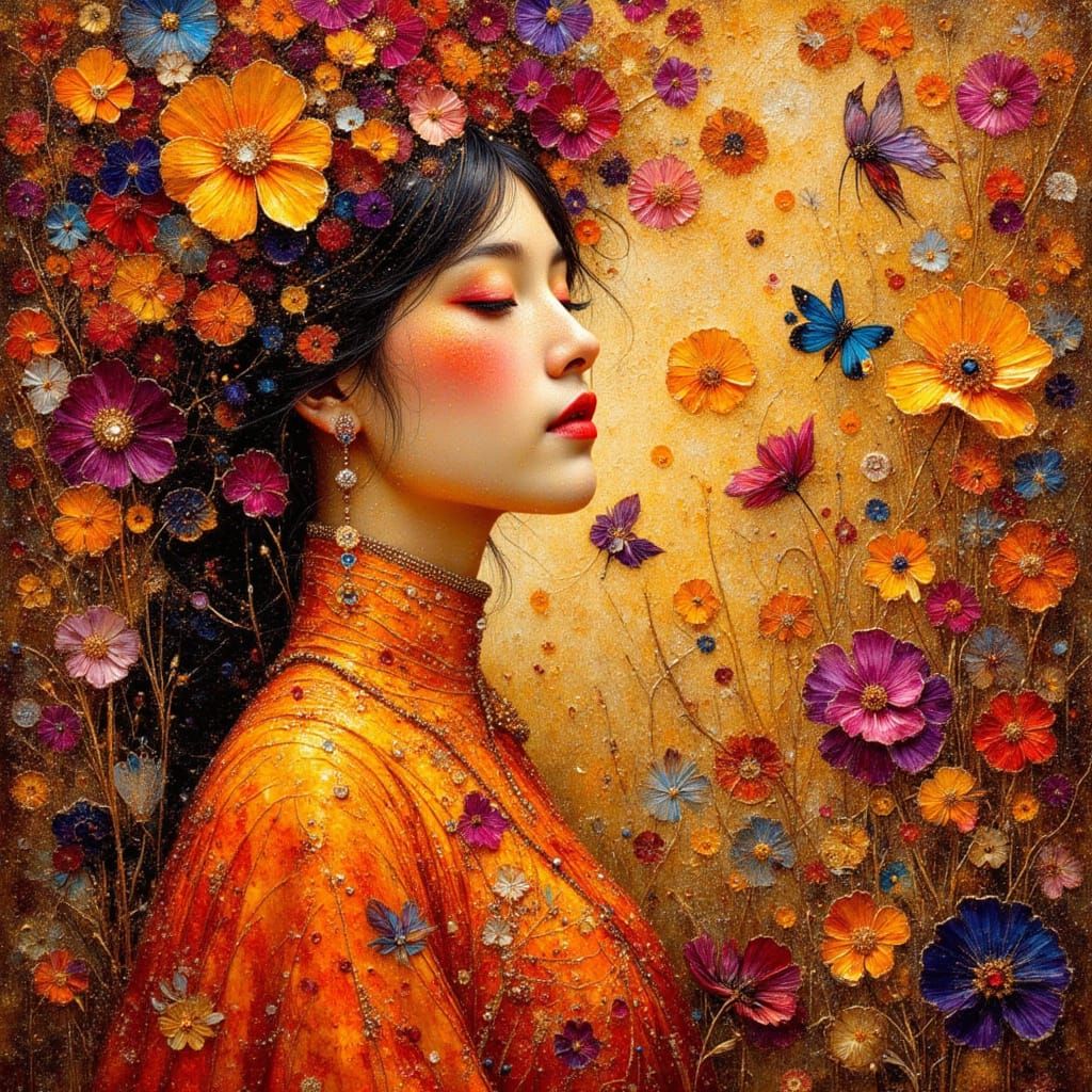 Nature Goddess in Klimt Style with Vivid Hues