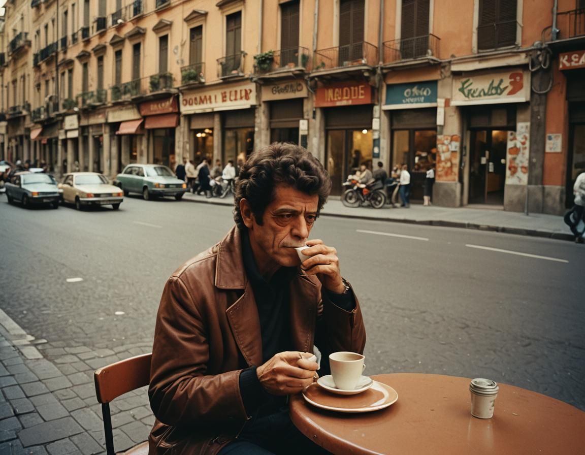 Lou Reed Sipping Coffee in Naples: 70s Photography