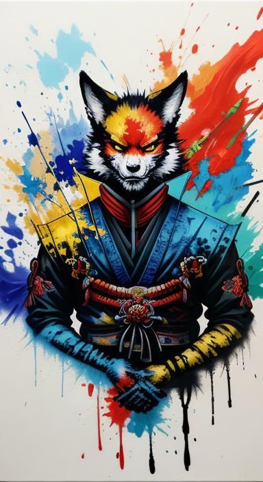 Samurai Kitsune in Graffiti Splash Art Style