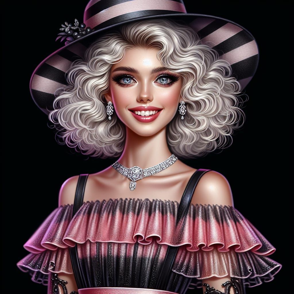 Beautiful Woman with Blonde Ombre Hair, Digital Oil Painting