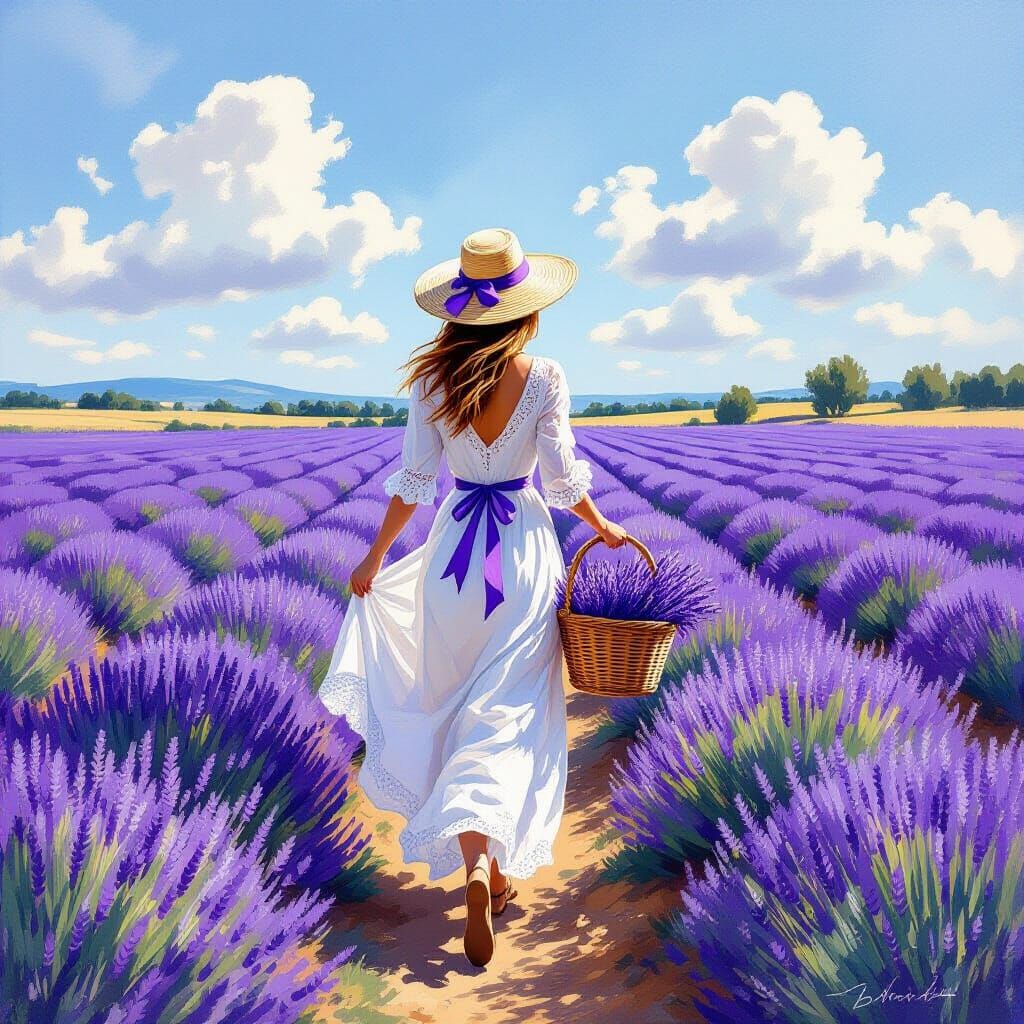 Woman in Lavender Field: Impressionistic Style