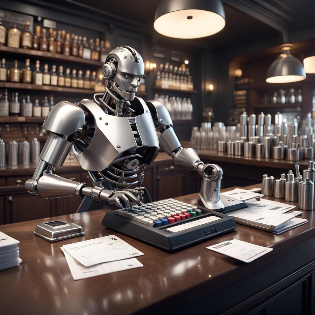 Futuristic Yborg Bartender in Sci-Fi Cinematic Style