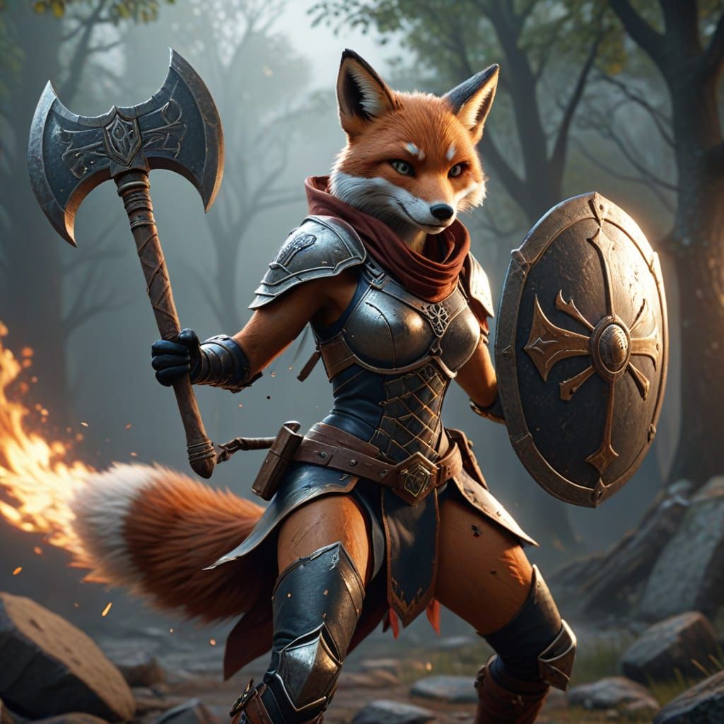 Fox Woman Leaping: 3D Game Cinematic Masterpiece