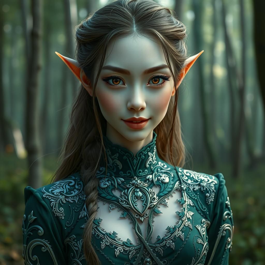 Beautiful Wood Elf in Forest: Gothic Style Digital Art