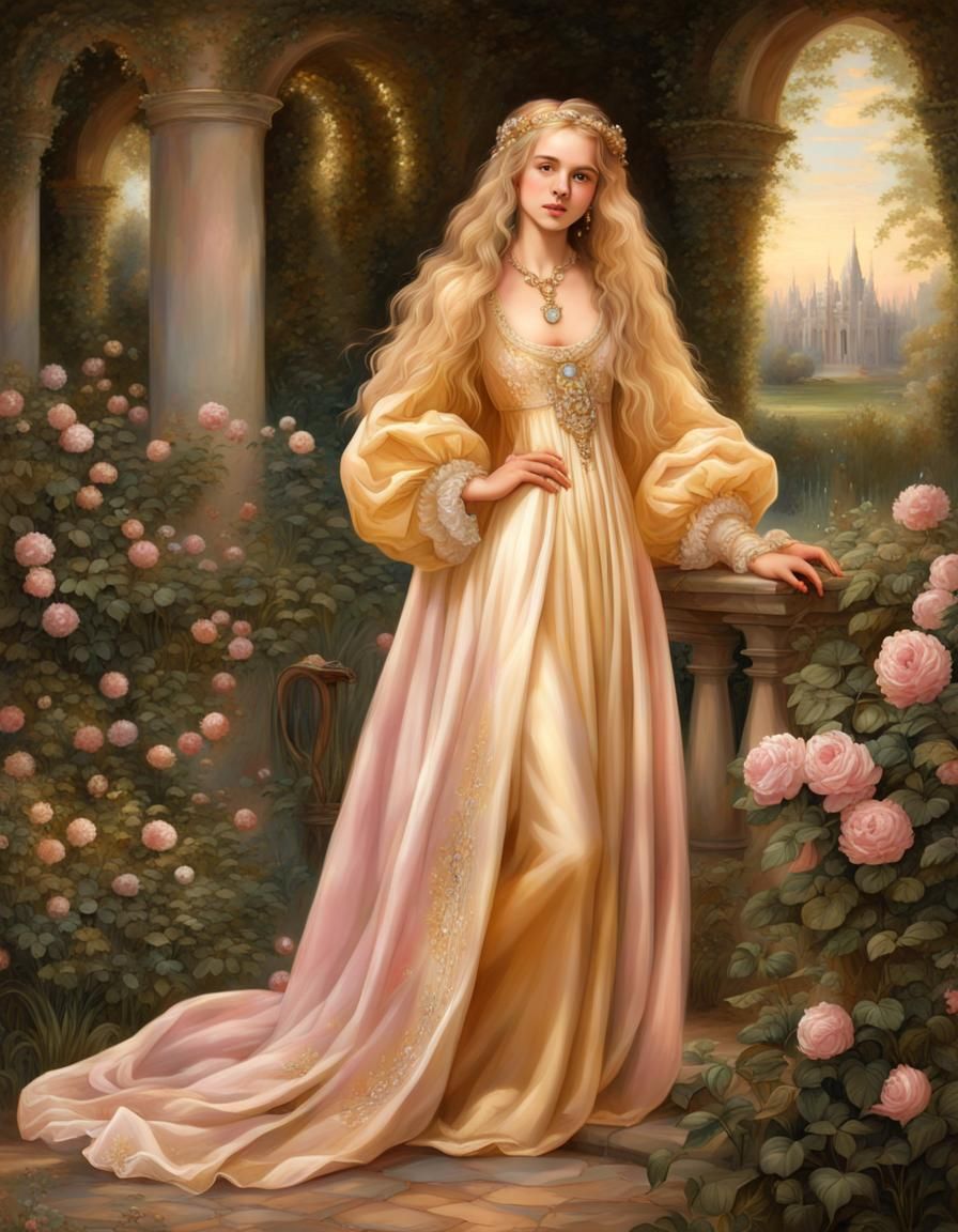 Renaissance Princess in Golden Silk Gown