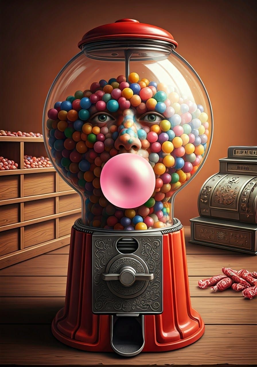 Surreal Gum Ball Machine Sculpture in a Candy Store