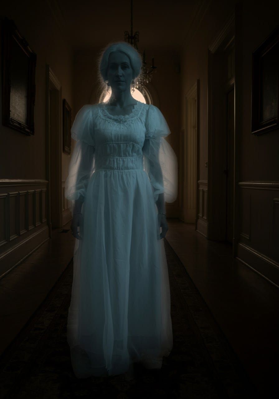Ethereal Ghost Apparition in Old Mansion Hall