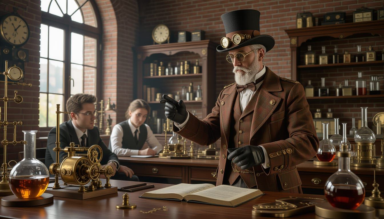 Steampunk Professor Teaching Science Class