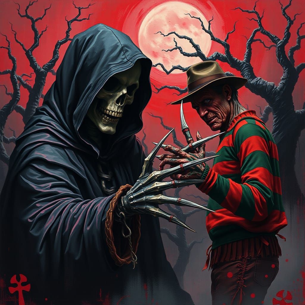 Grim Reaper vs. Freddy Krueger in Dark Fantasy Dreamscape