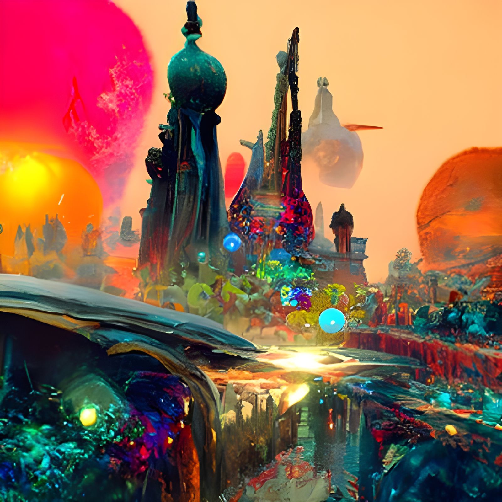 Mountain Town: Surreal Solarpunk Landscape in 8k