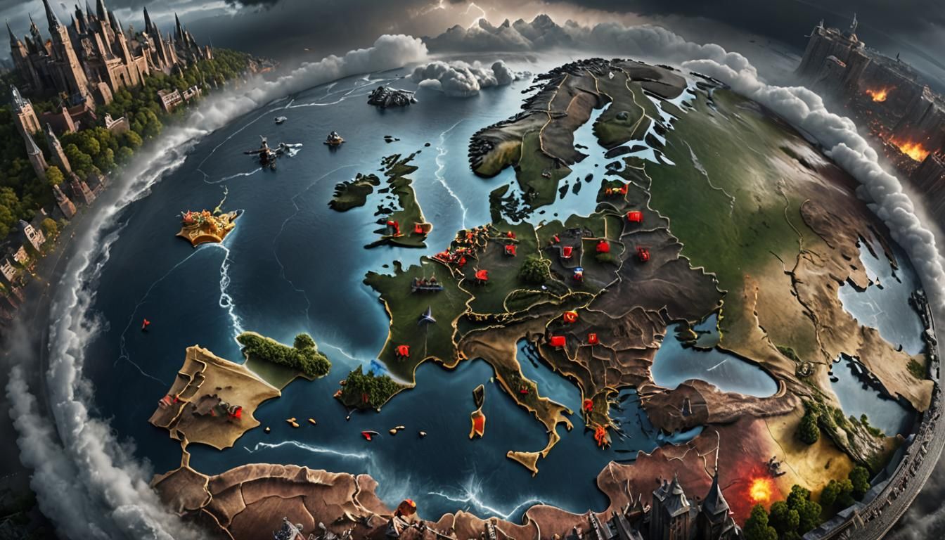 Menacing Storm Over Europe: A Fantastical Matte Painting