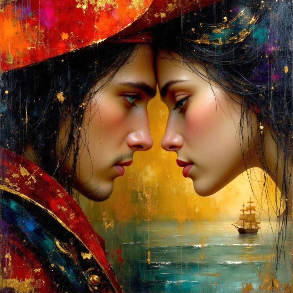 Pirate Royalty Portrait with Ship and Space Background