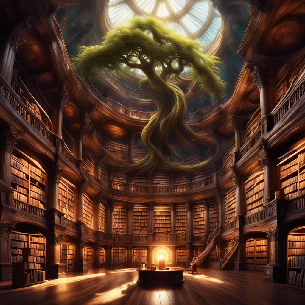 Glowing Books Float Through an Enchanted Library