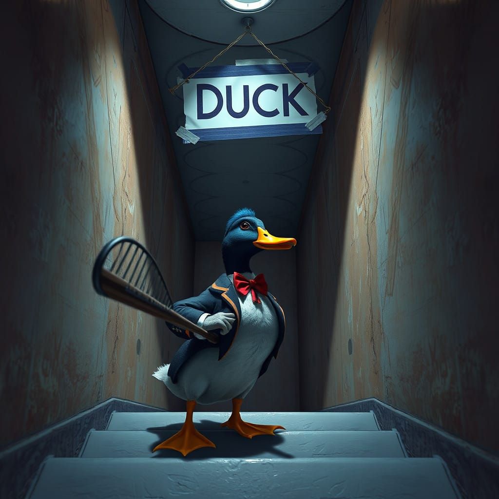 Elegant Duck Descends into Whimsical Staircase