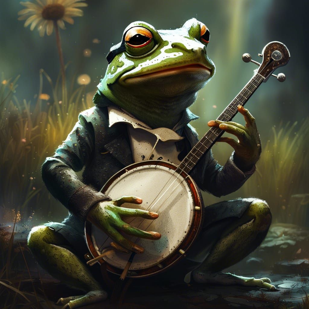 Enchanting Frog Plays Banjo: Hyperdetailed Digital Art