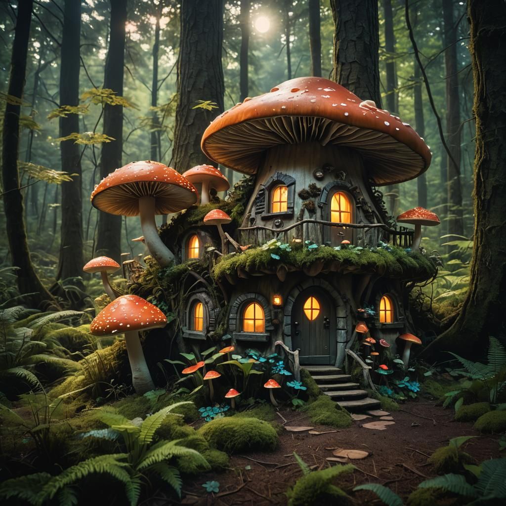 Enchanted Bioluminescent Forest: Fairy Mushroom House