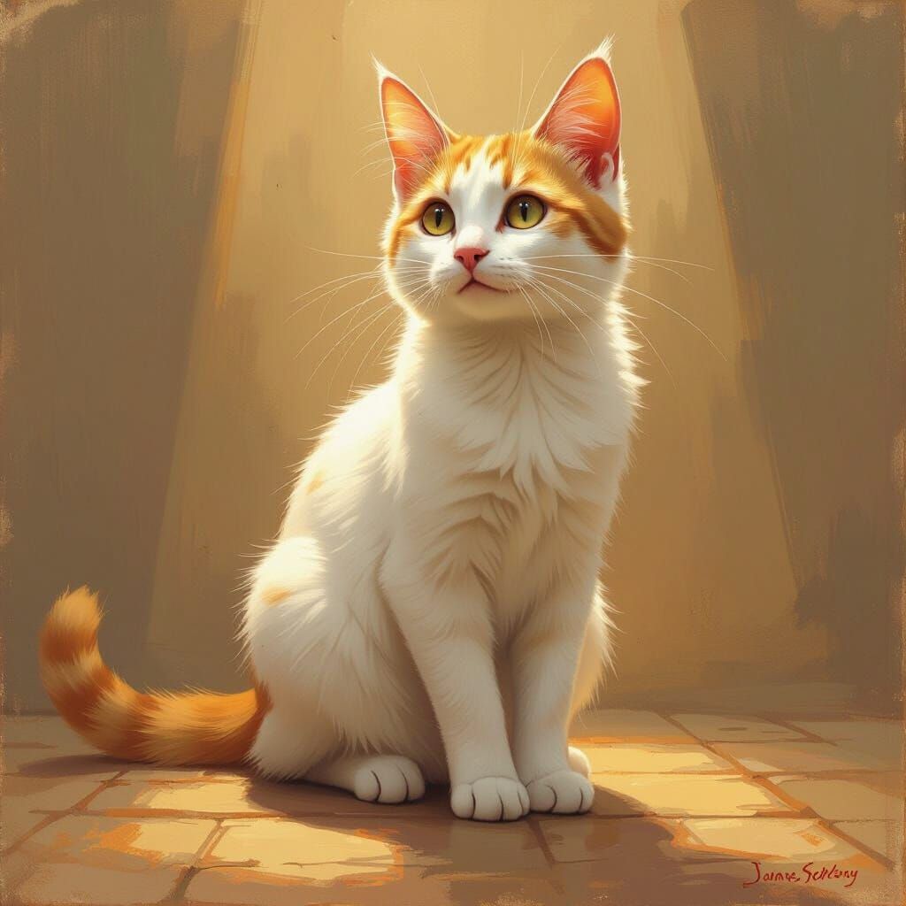 Ginger and White Cat in Oil Painting Style