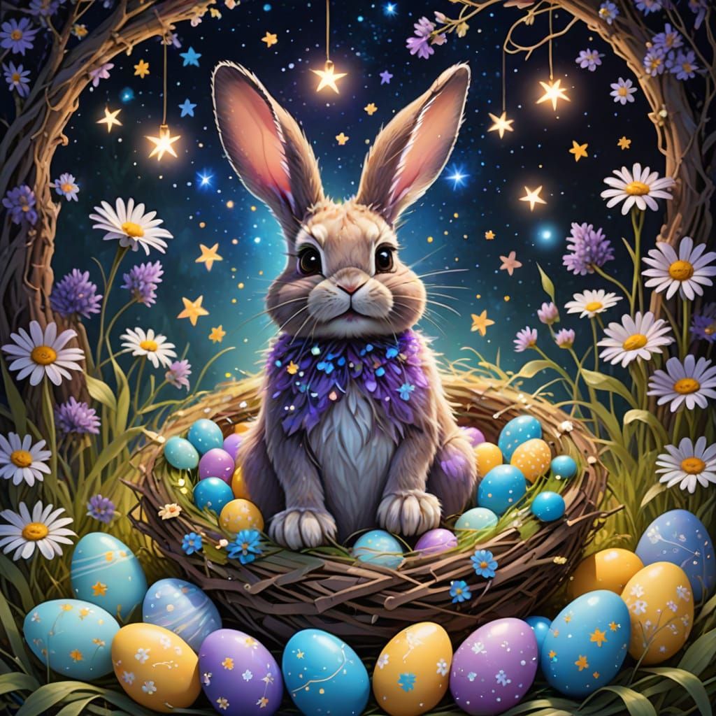 Magical Bunny in Whimsical Easter Egg Wonderland
