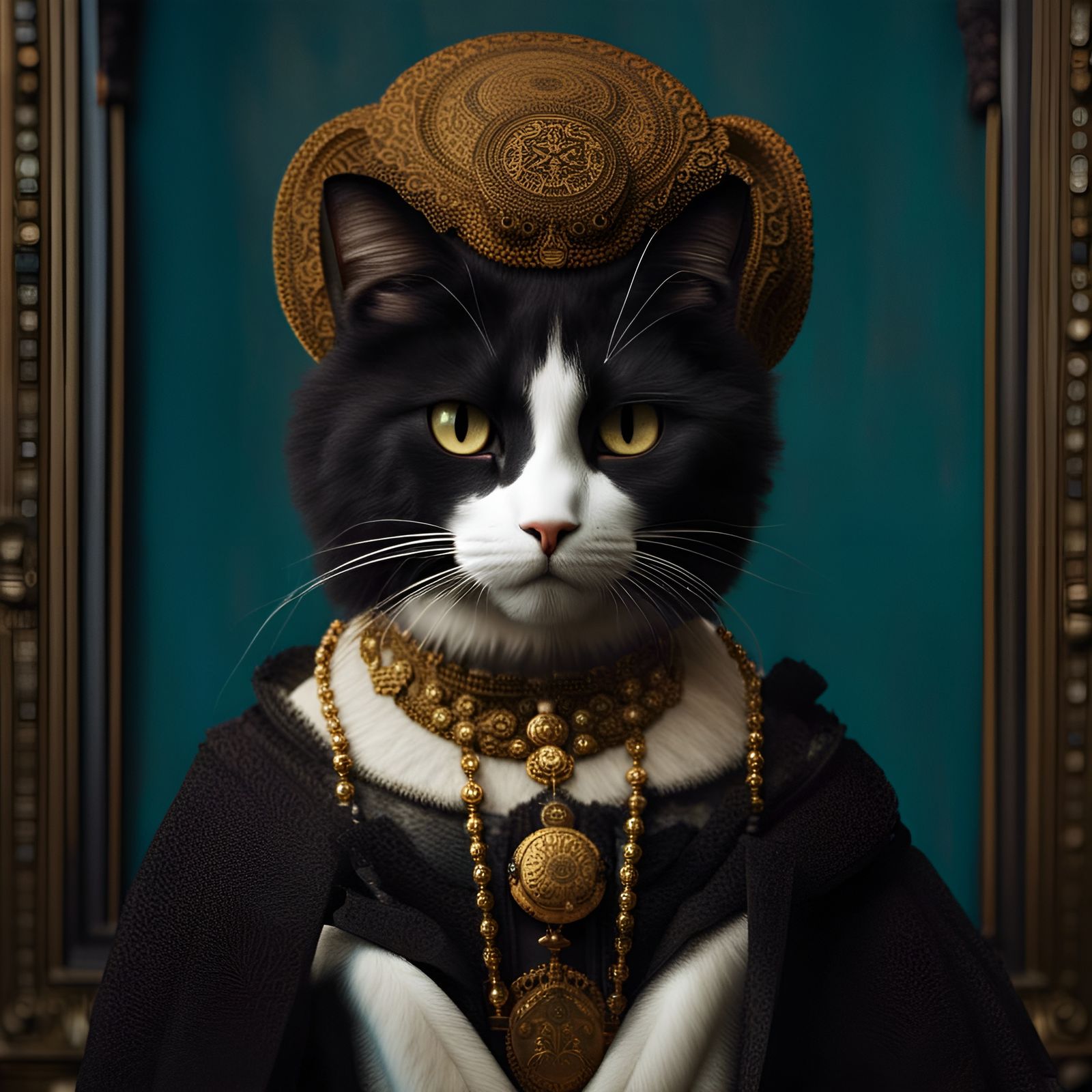 Afropunk Mona Lisa Cat Hybrid in Renaissance Style