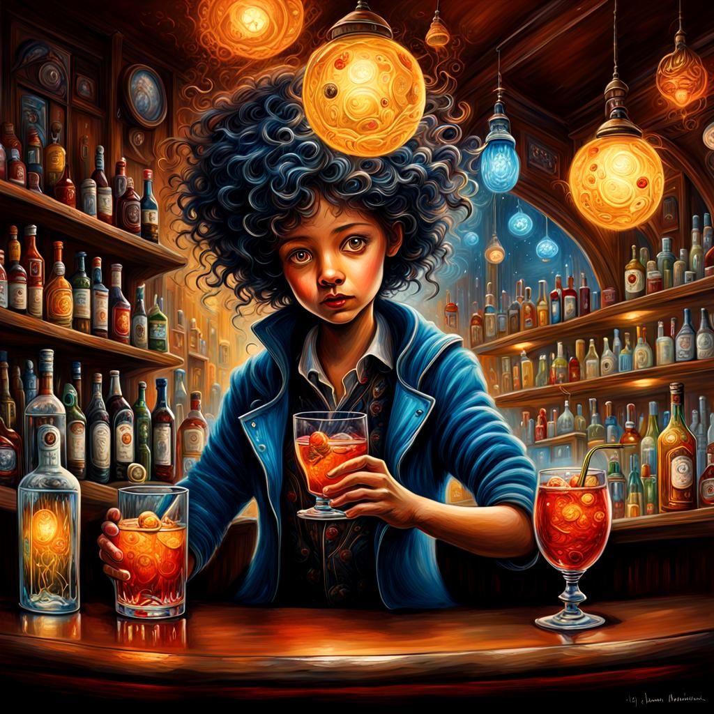 Monster Bartender in Fantasy Bar, Digital Art