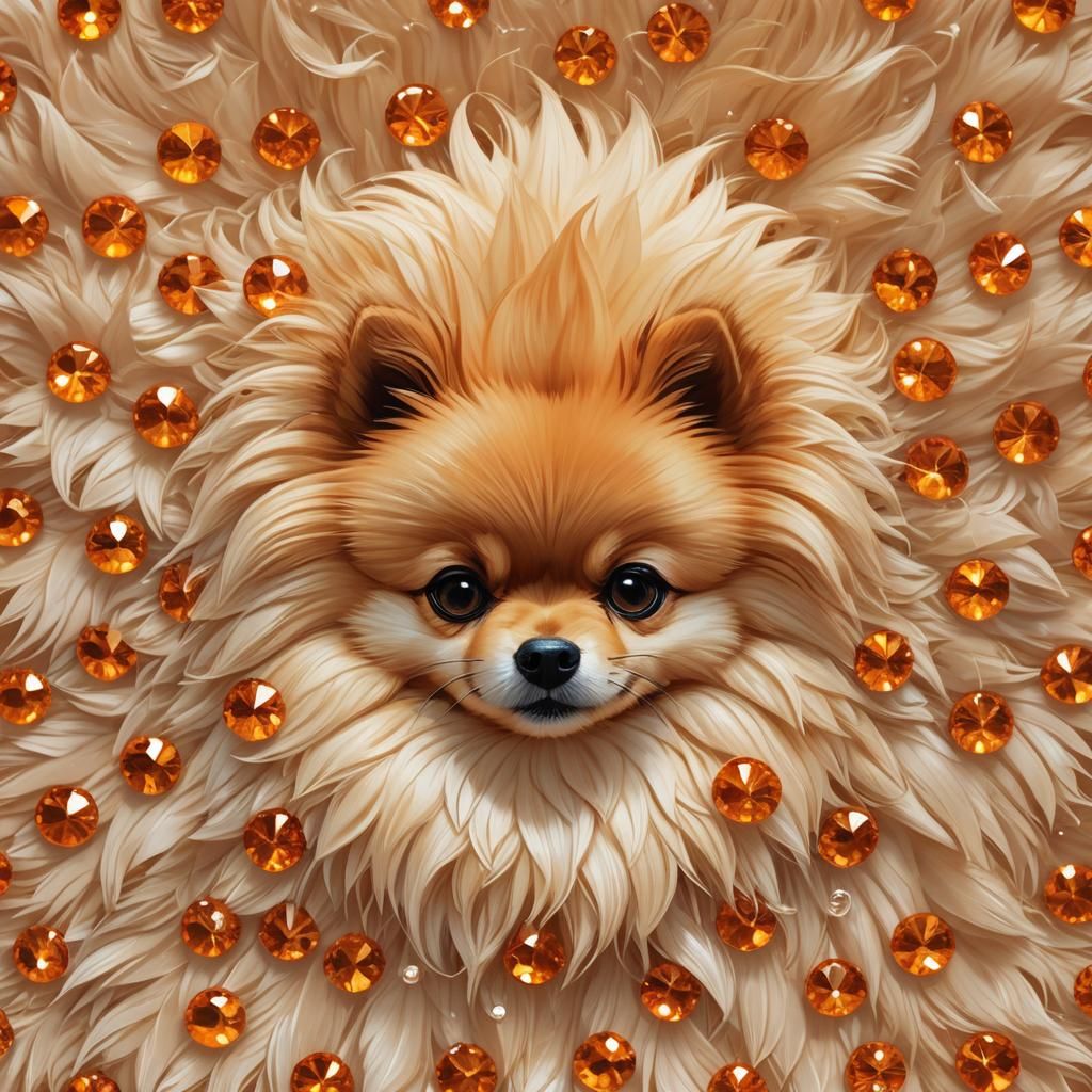 Mini Pomeranian with Crystal Gems in Anime Style
