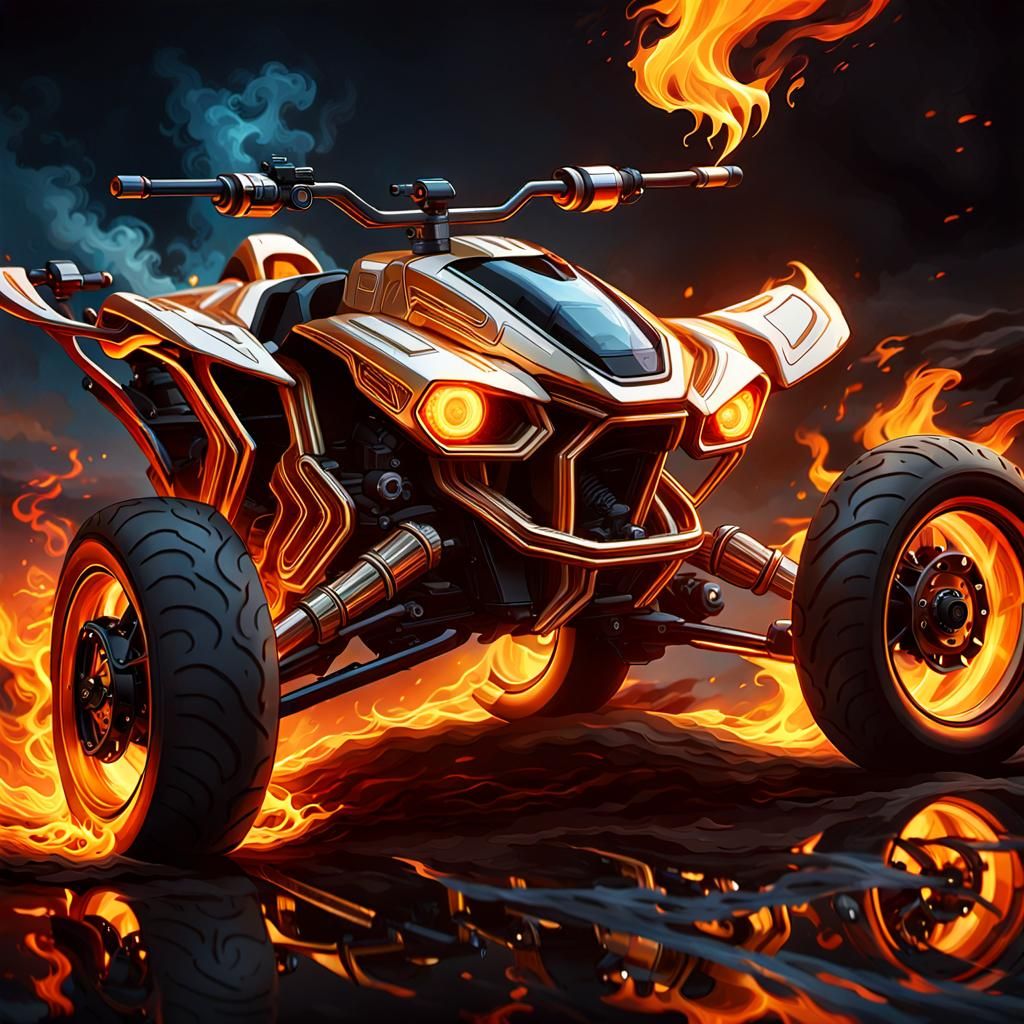 Fiery Quad Bike Concept Art in Cyberpunk Style