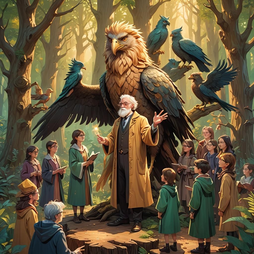 Care of Magical Creatures: Griffin in Whimsical Forest