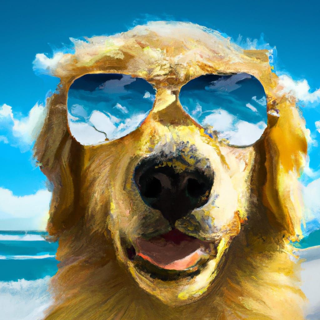 Golden Retriever Sunbathing in Bali: Digital Portrait