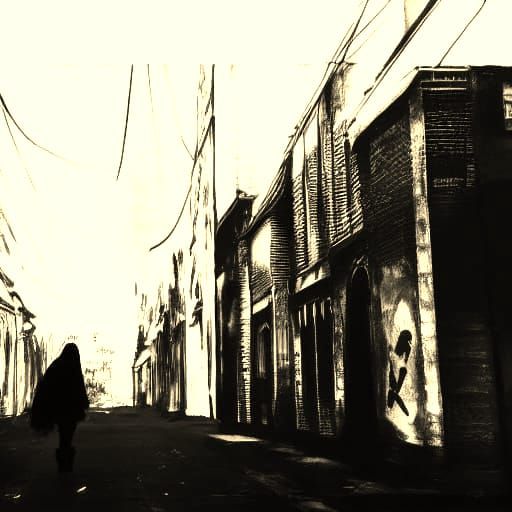 Goth Figure on Neon Street in Gritty Metropolis