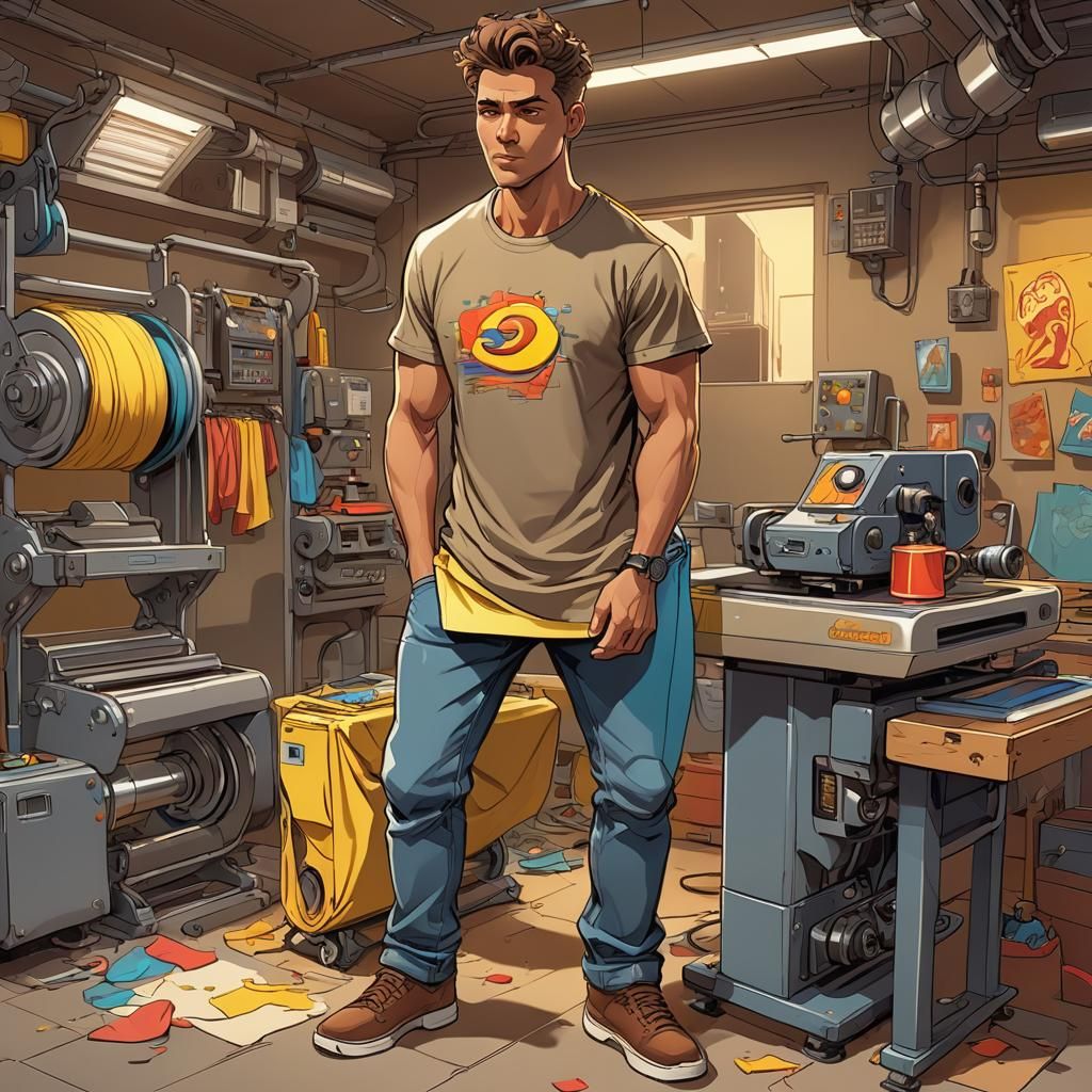 3D Cartoon of Man Heat-pressing Shirt