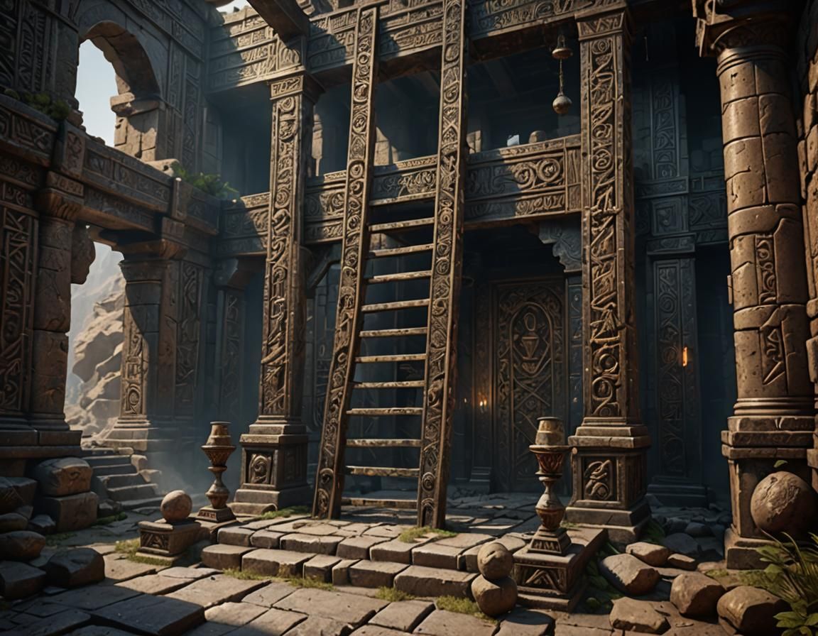 Akkadian Sacrificial Altar with Ladder in Matte Painting