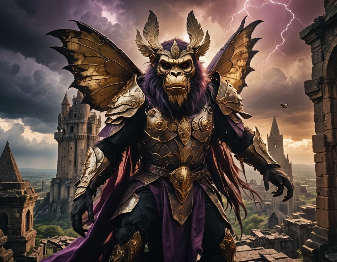 Monkey Demon with Butterfly Wings in Dark Fantasy Style