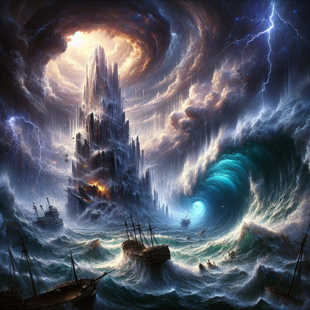 Catastrophic Maritime Scene: Shipwreck in Stormy Seas