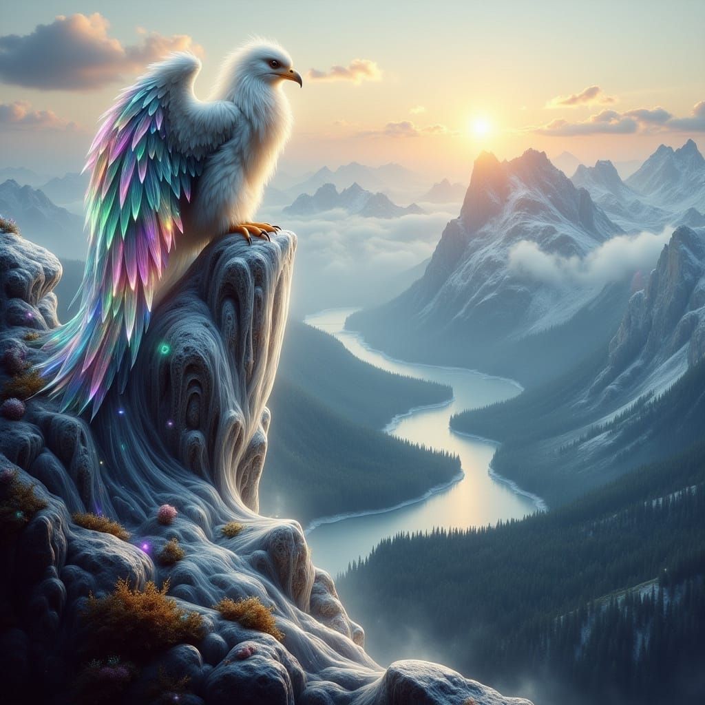 Majestic Griffin Amidst Snow-Capped Peaks and Endless Wilder...