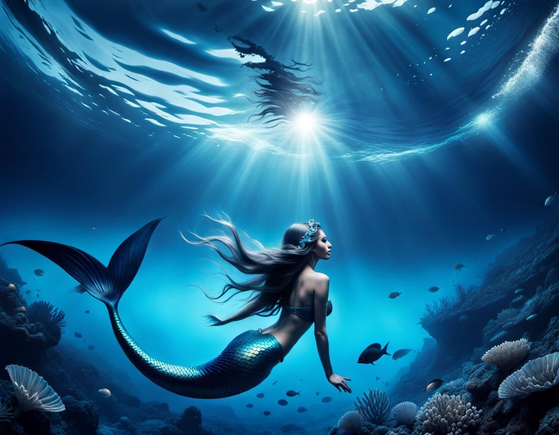 Mystical Mermaid in Energy-Filled Illustration Style