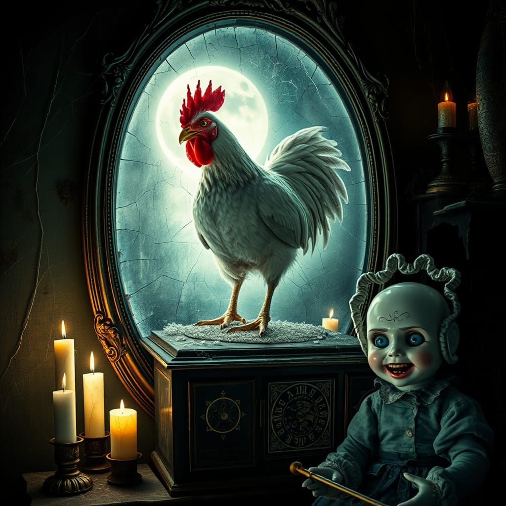 Cursed Chicken in Haunted Mirror with Doll