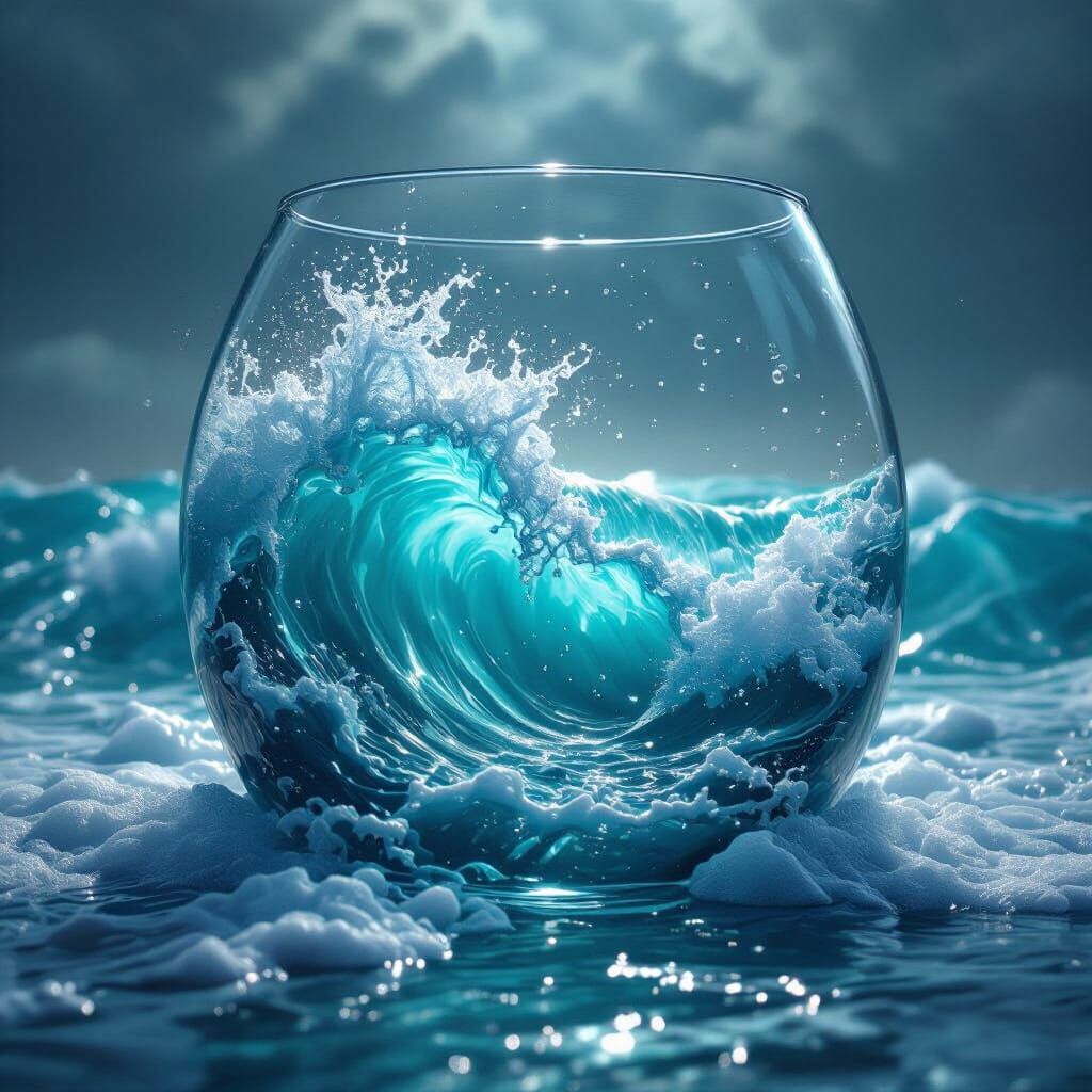Turquoise Ocean Waves in Glass Container