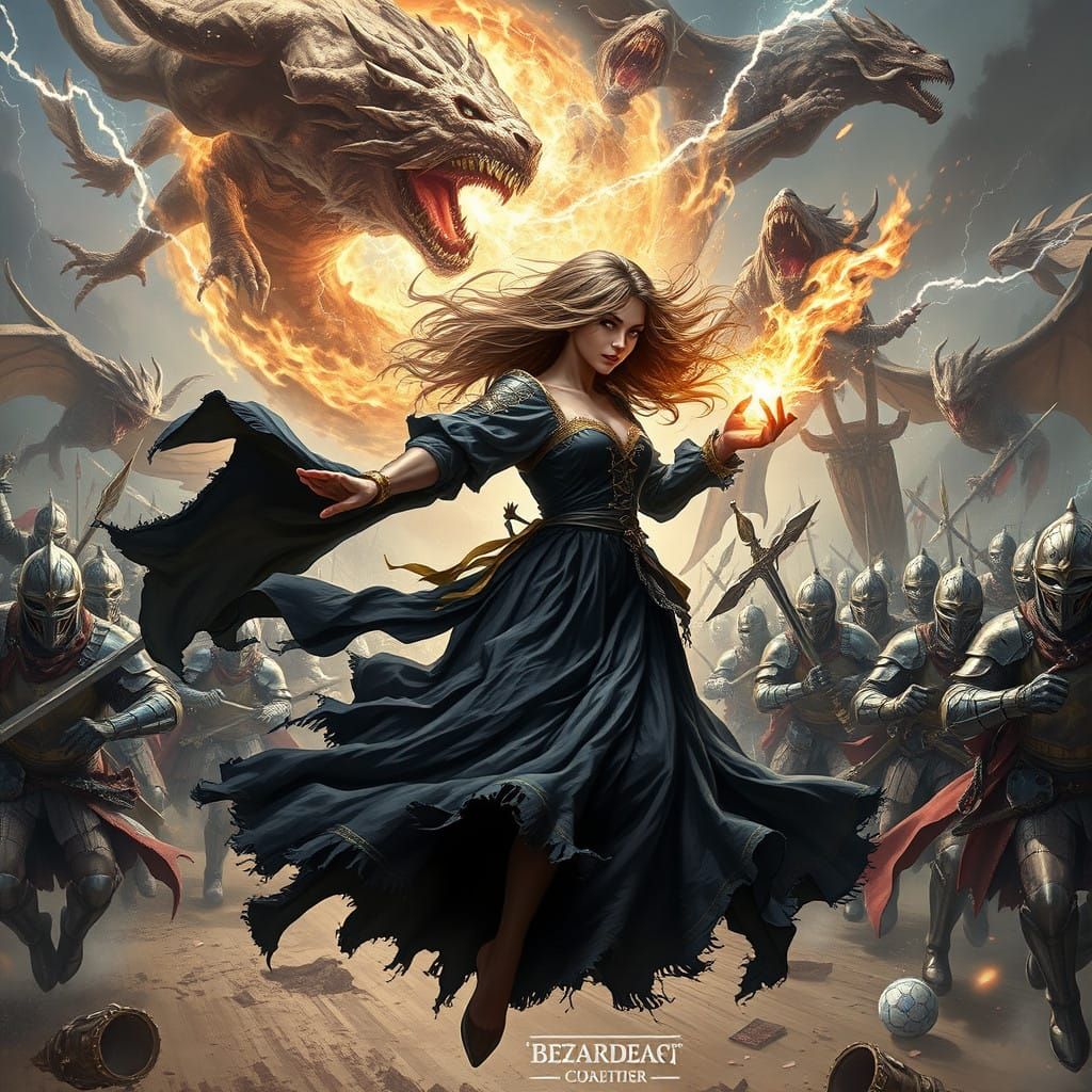 Girl Summoning Vortex to Defeat Mythical Horde in Epic Fanta...