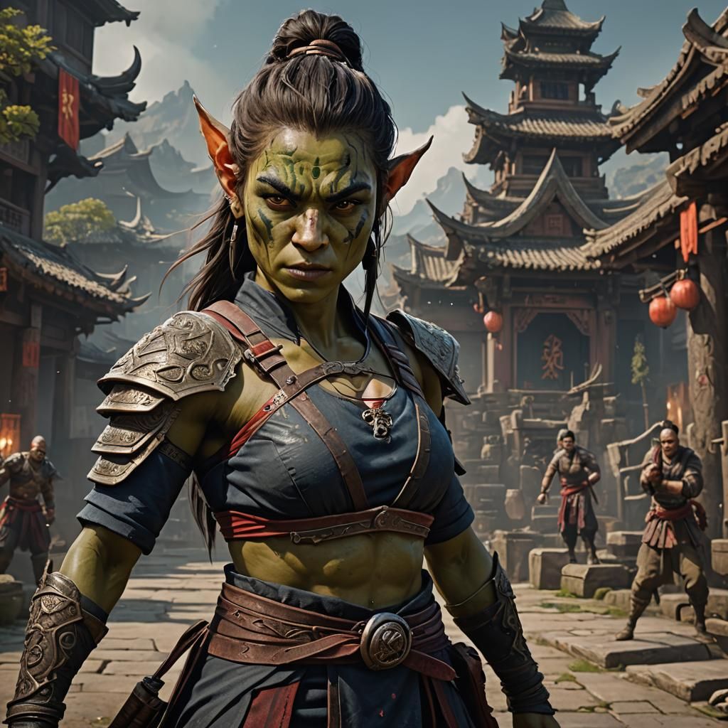 Orcish Martial Artist: Detailed Fantasy Portrait