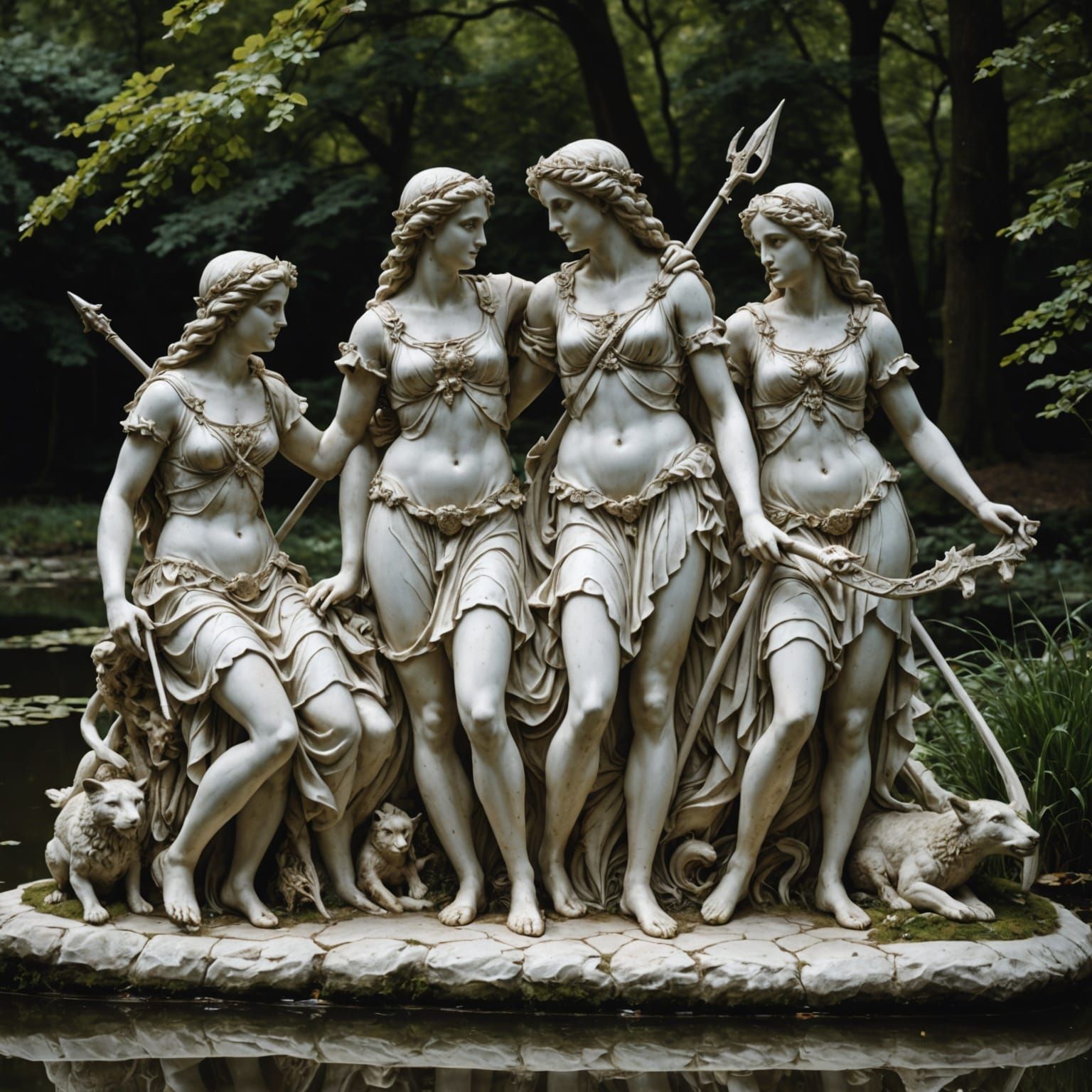 Diana the Huntress Bas-Relief Sculpture in White Marble