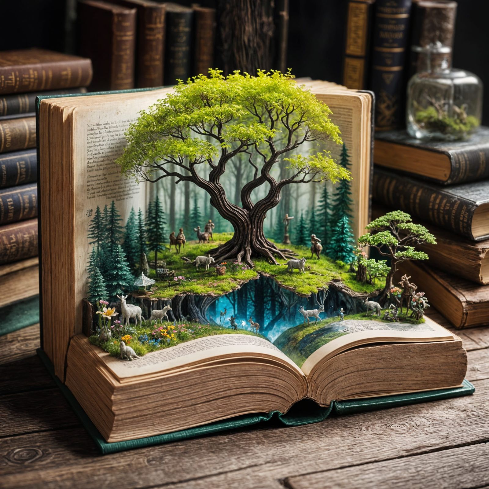 Double Exposure Miniature Landscape in Fantasy Book
